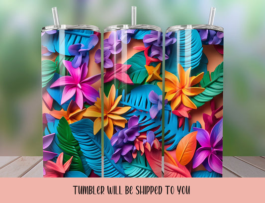 Tropical Tumbler, Colorful flower Tumbler, Flower Tumbler, Flower Skinny Tumbler