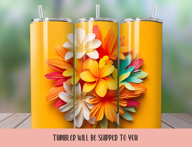 Yellow Flower Tumbler,  flower Tumbler, Flower Tumbler, Tropical Flower Skinny Tumbler