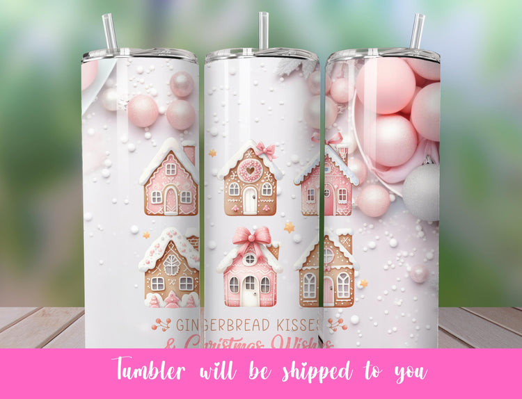 Gingerbread Pink Christmas  20 ounce skinny tumbler