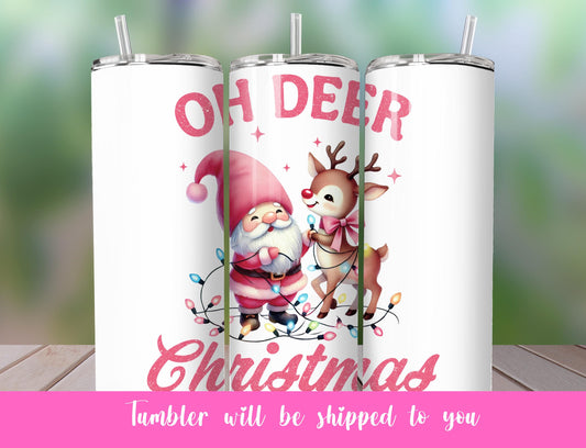 Cute Pink Reindeer Christmas  20 ounce skinny tumbler | Pink Christmas Tumbler | Reindeer Tumbler