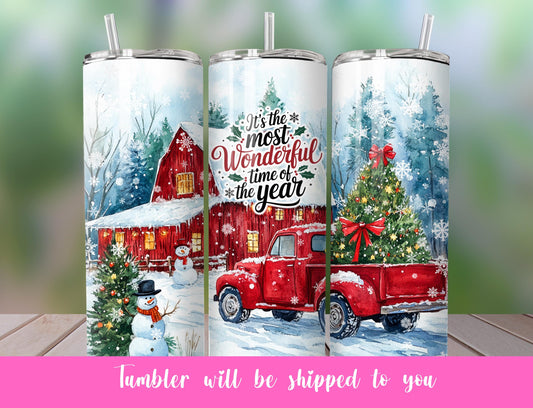 Red Christmas Truck Tumbler