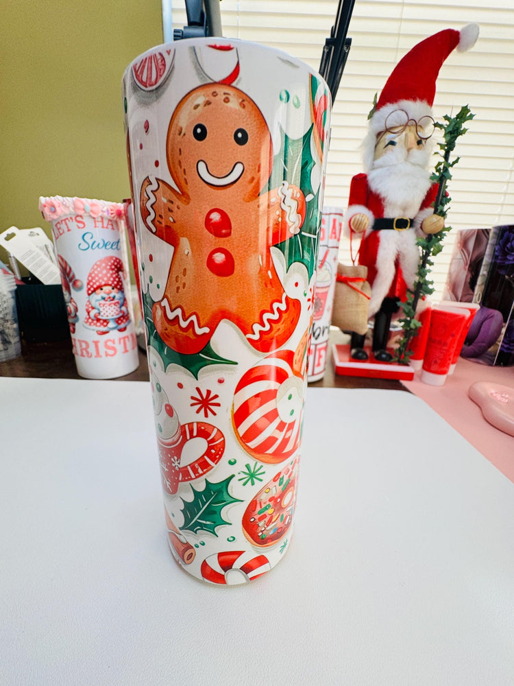 Cute Christmas  Wallpaper ounce skinny tumbler |  Christmas Tumbler | Gingerbread, Candycane Christmas Tumbler