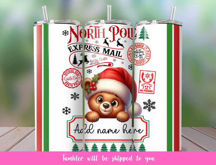 custom North Pole tumbler with bear