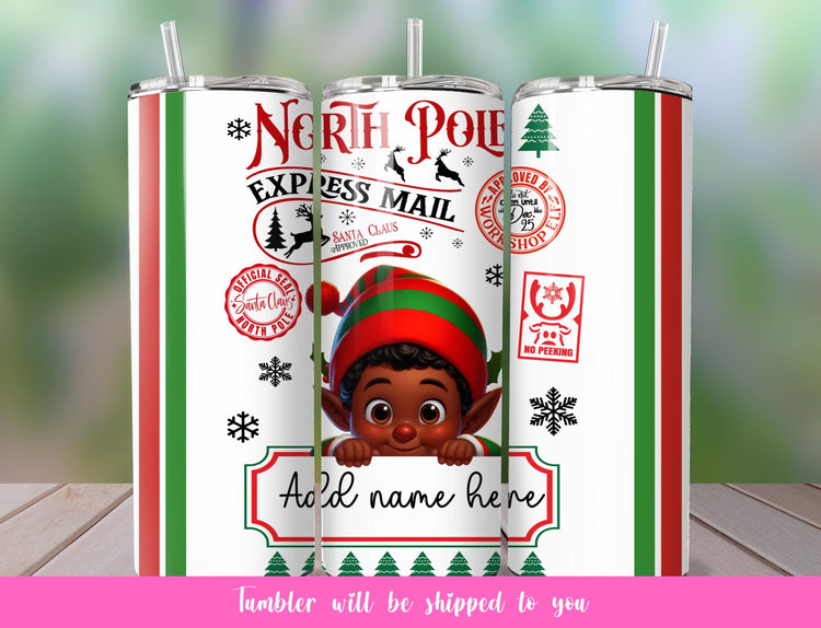 custom North Pole tumbler with male elf