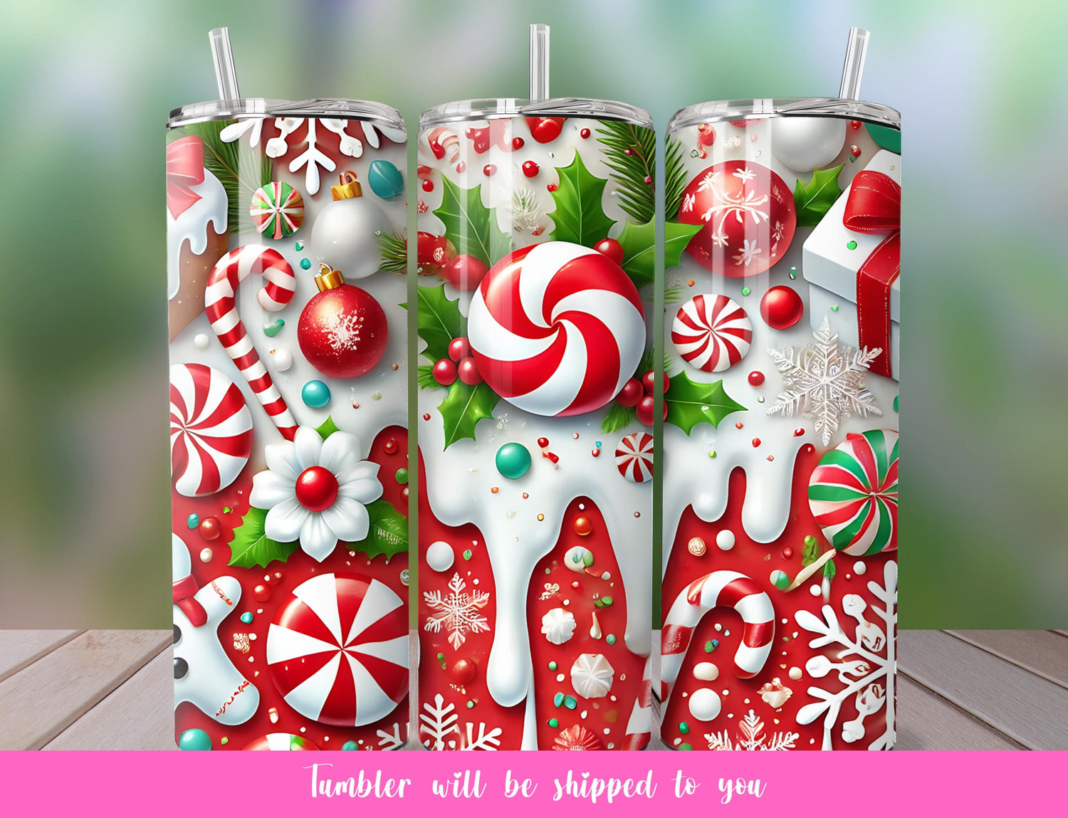 3d candy cane Christmas tumbler