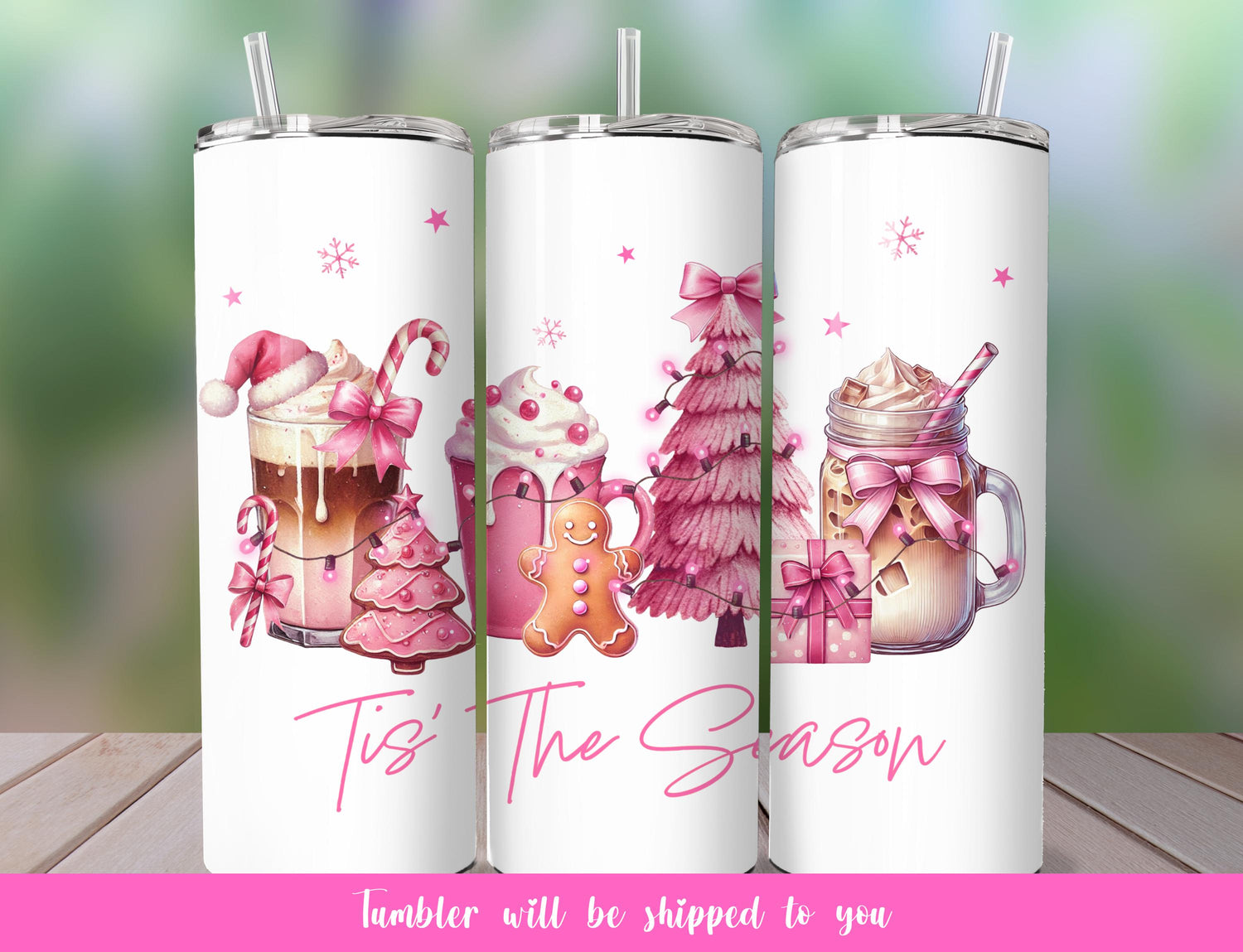 Creamy pink milkshake Christmas themed tumbler