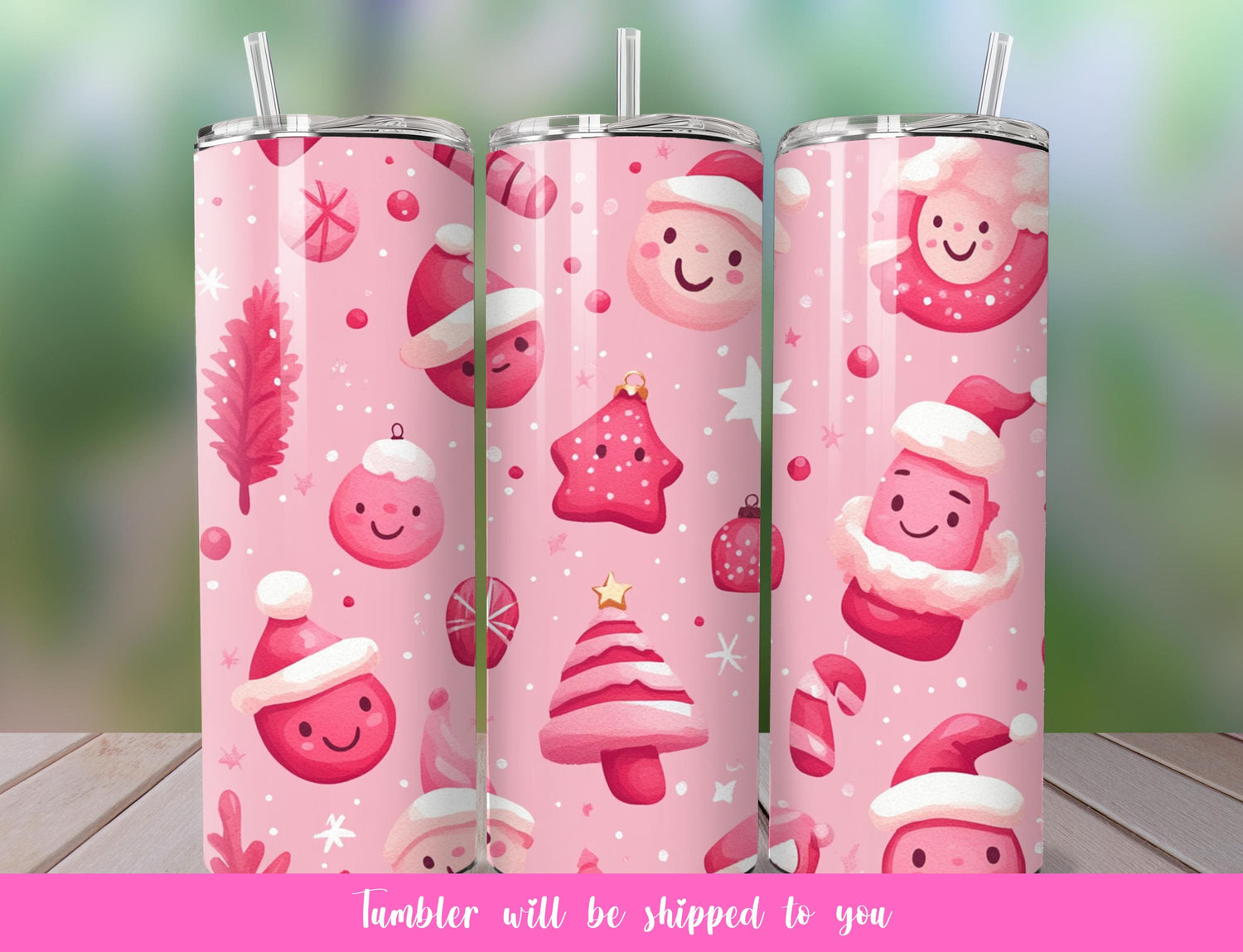 Cute Pink Cartoon Christmas Tumbler