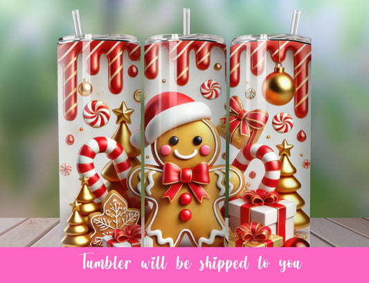 gingerbread dripping gold tumbler