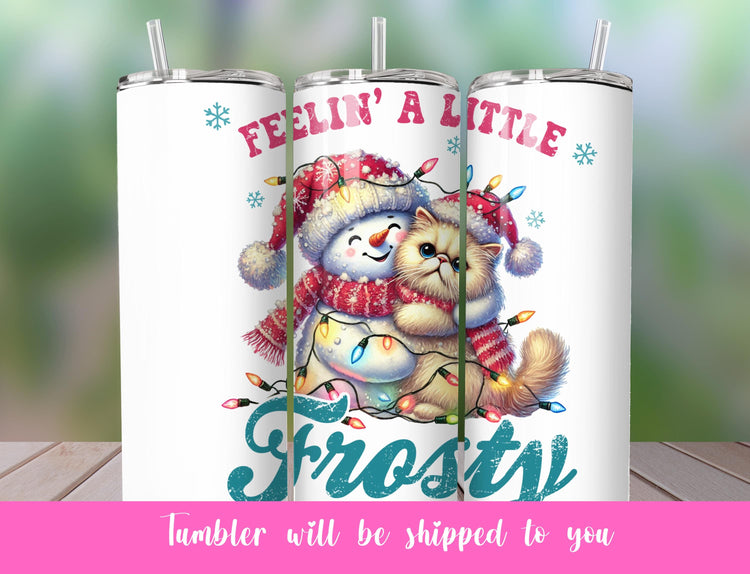 Cute Pink Frosty the Snowman skinny tumbler | Pink Christmas Tumbler | Frosty the Snowman Tumbler