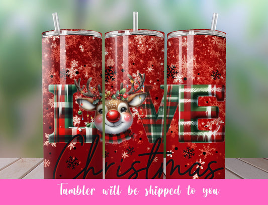 red plaid reindeer tumbler