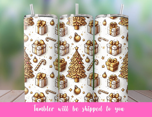 Gold Christmas Tree Wallpaper ounce skinny tumbler |  Christmas Tumbler | Gold Christmas Tumbler