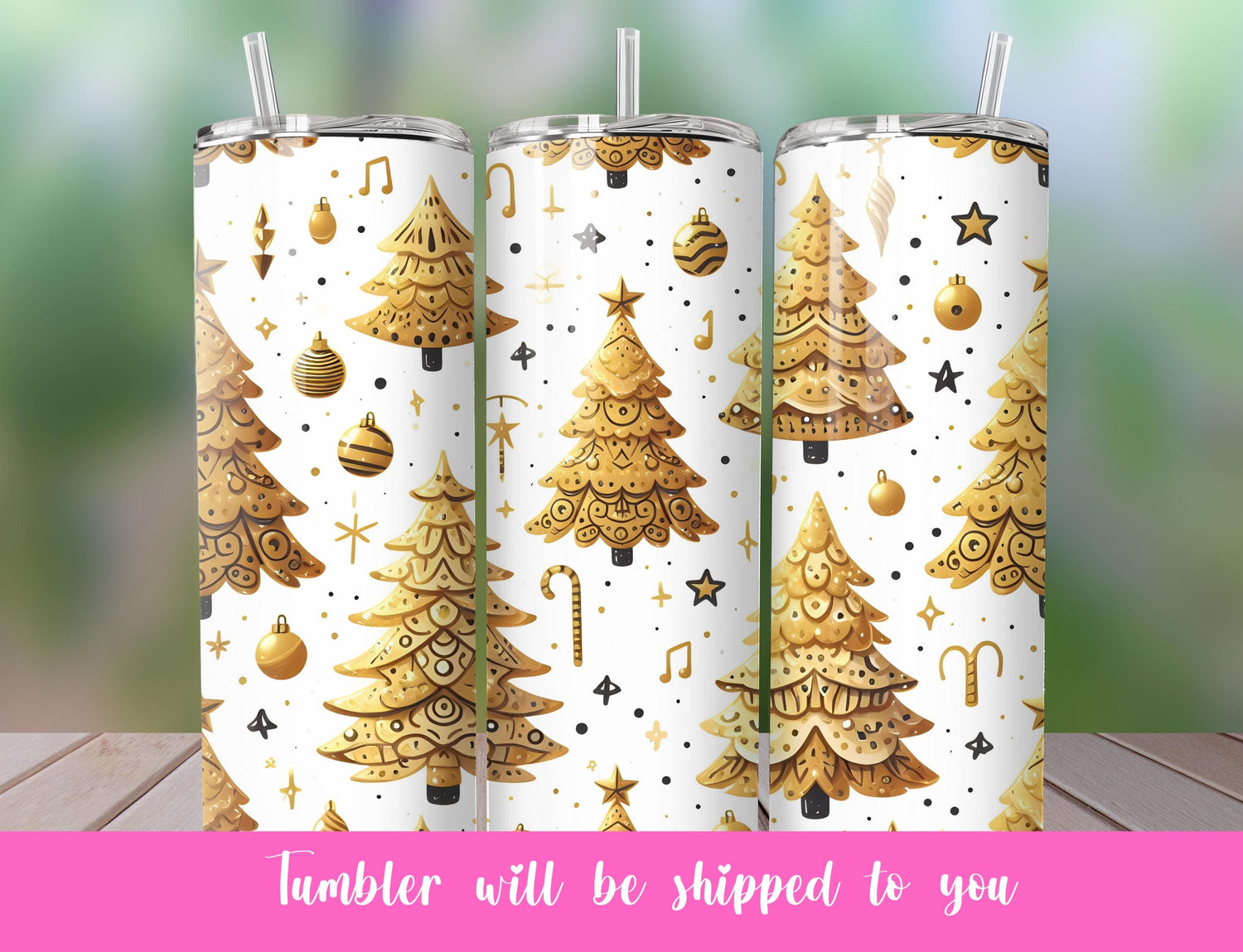 gold Christmas tree tumbler