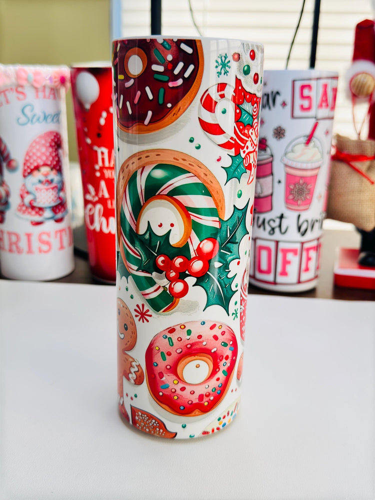 Cute Christmas  Wallpaper ounce skinny tumbler |  Christmas Tumbler | Gingerbread, Candycane Christmas Tumbler