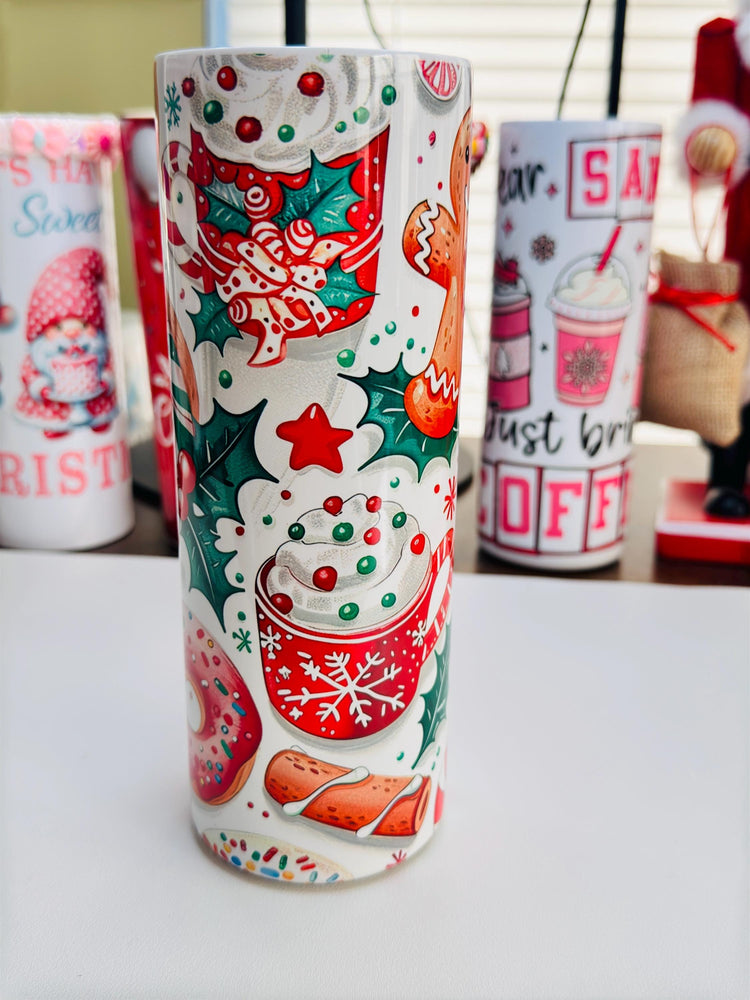 Cute Christmas  Wallpaper ounce skinny tumbler |  Christmas Tumbler | Gingerbread, Candycane Christmas Tumbler