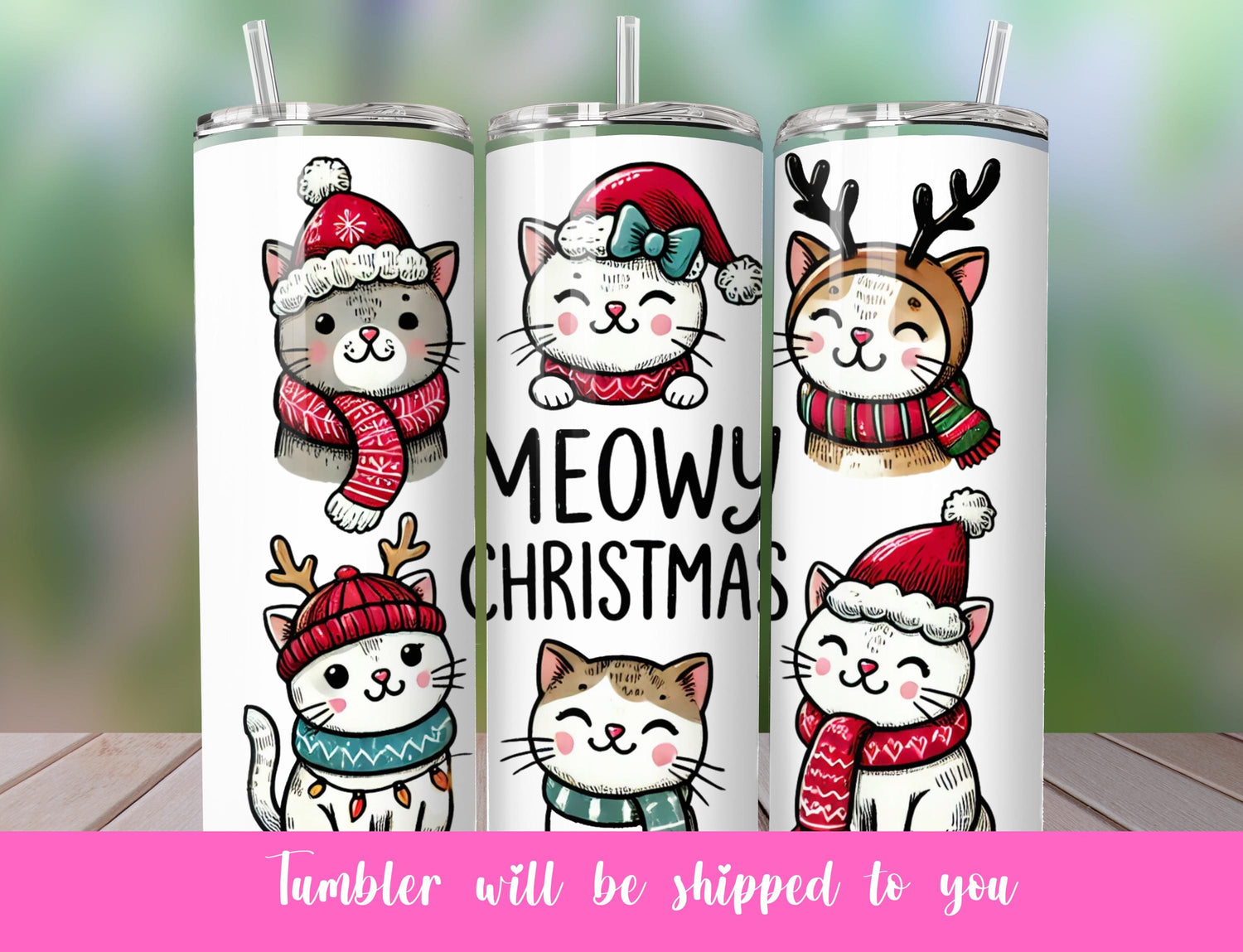 Meowy Christmas kitten tumbler