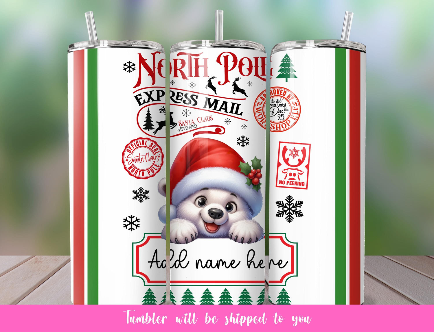 custom North Pole tumbler with polar bear