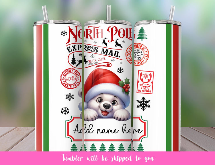 custom North Pole tumbler with polar bear