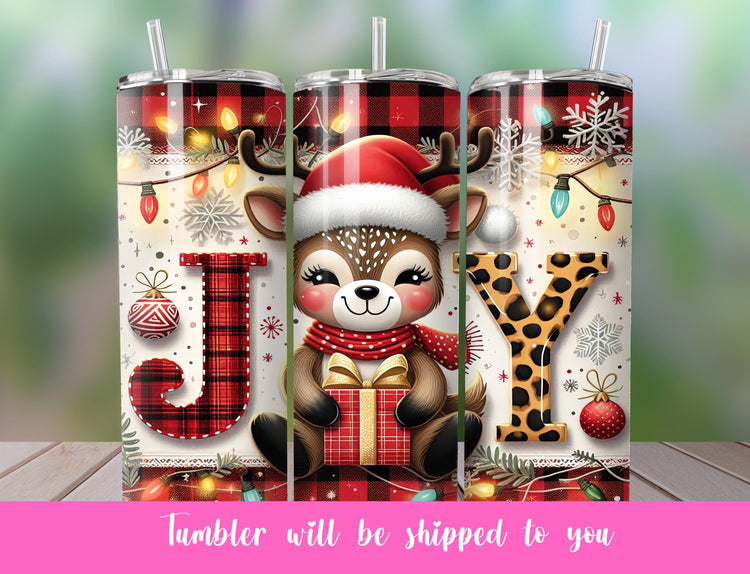 Christmas Joy tumbler |  Christmas Reindeer Tumbler | Reindeer Tumbler | Christmas Reindeer Cup | Leopard Christmas Cup | Festive Tumbler