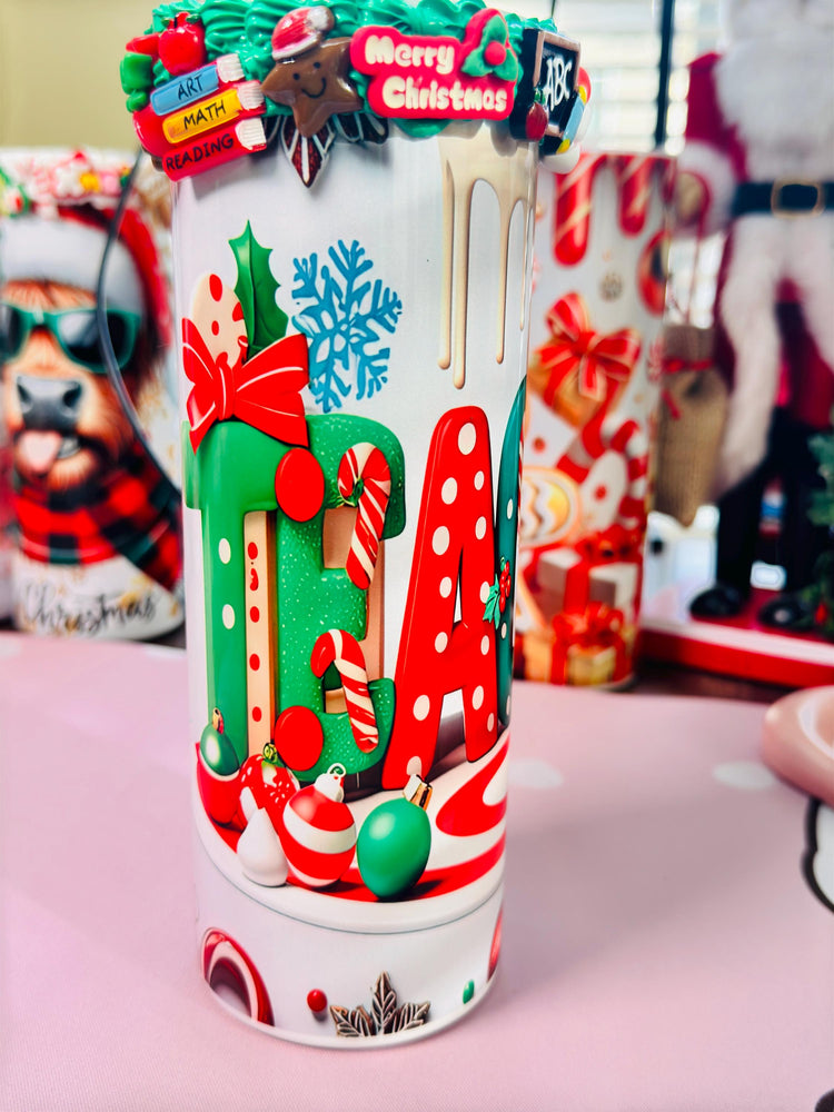 Candy cane Christmas Teacher tumbler |  Teacher Christmas  Tumbler | Christmas sweets Tumbler for Teacher