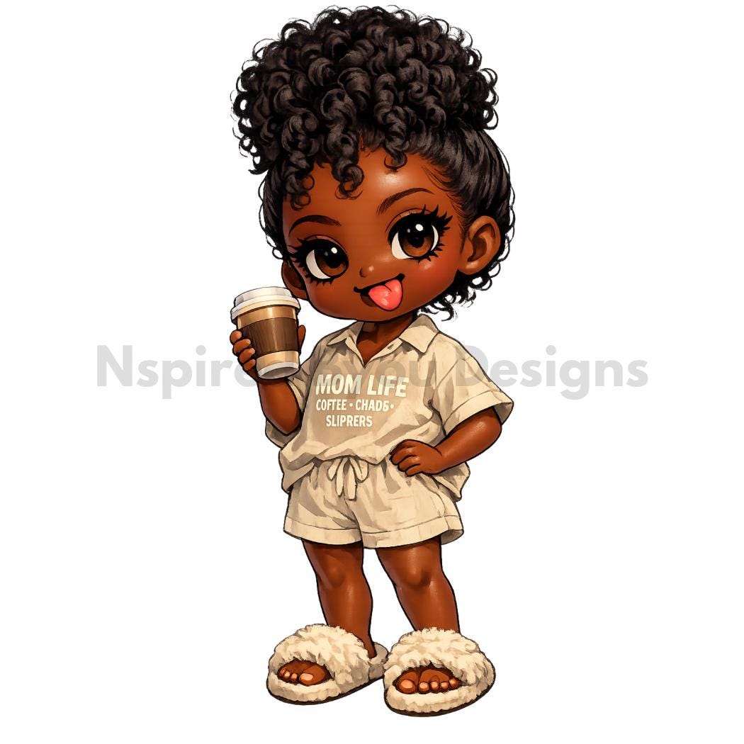 cute African American mom life chibi digital downloads