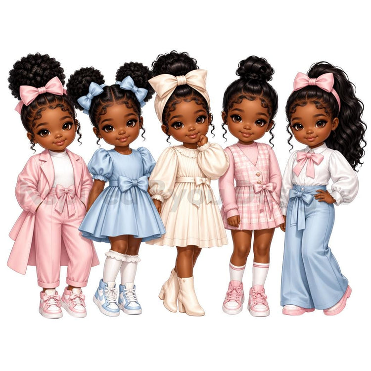 cute African American pregnant chibi woman and kids digital download