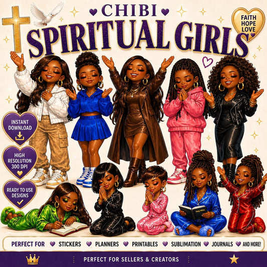 black girl chibi art faith and worship digital downloads