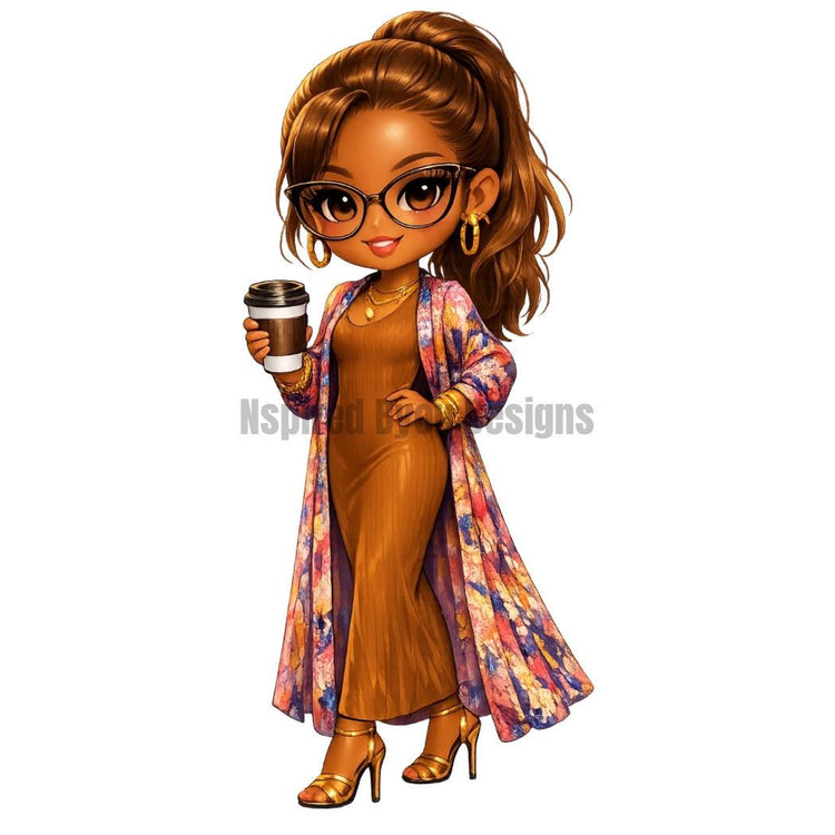 cute black woman chibi stickers of boss women, working women
