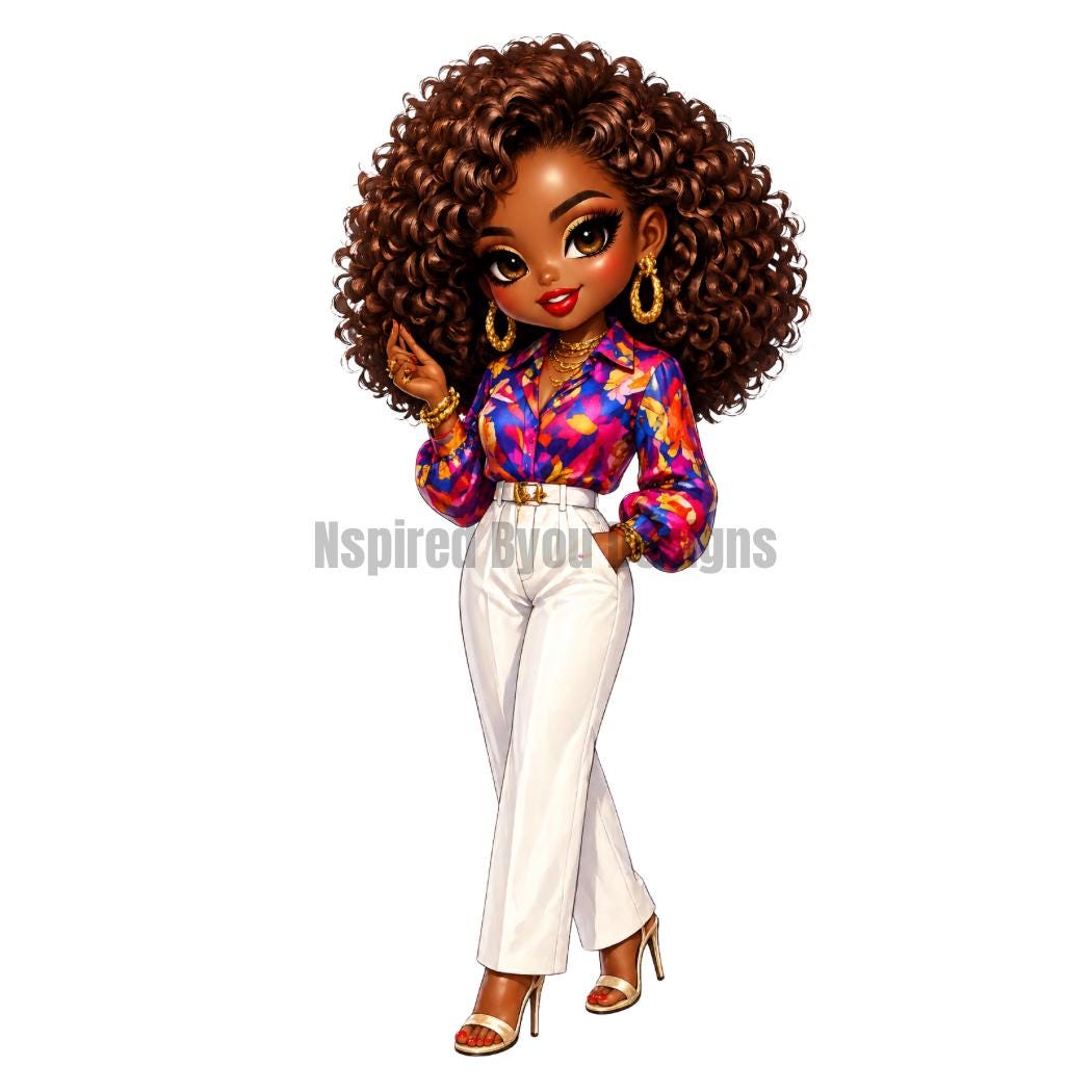 cute black woman chibi stickers of boss women, working women