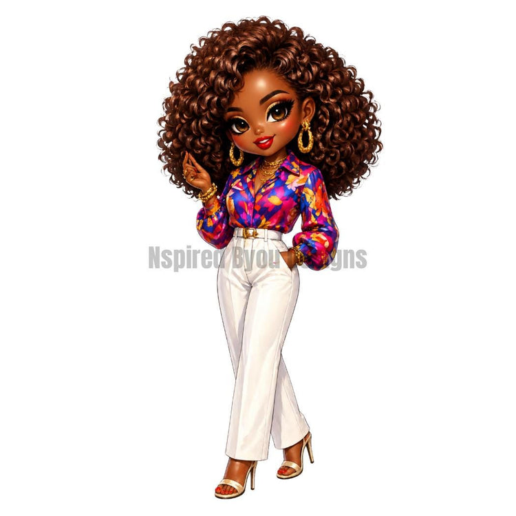 cute black woman chibi stickers of boss women, working women