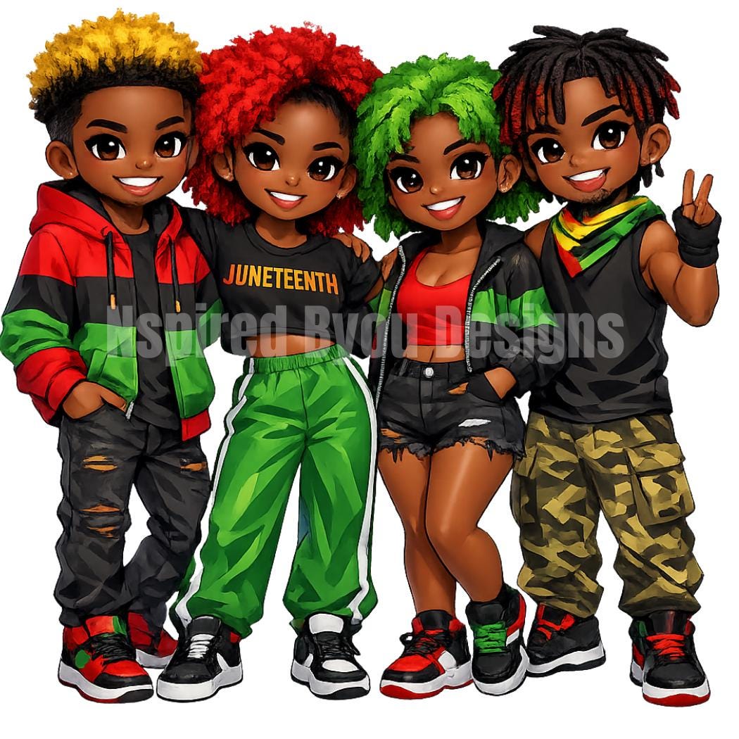 black Juneteenth chibi pictures for stickers