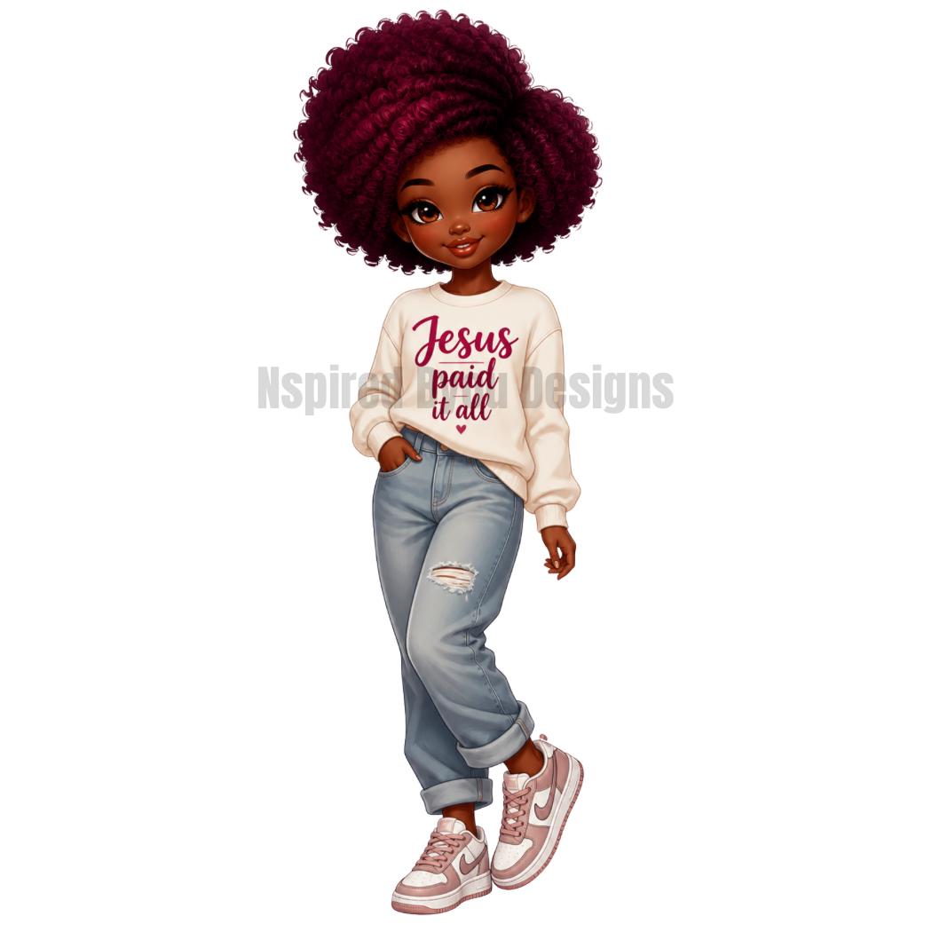 Jesus Paid It All  Collection, Black Girl PNG, Faith Based PNG, black Girl Clipart, Christian Digital Download, Tumbler Design, T-Shirt PNG - Inspired BYou Home Decor