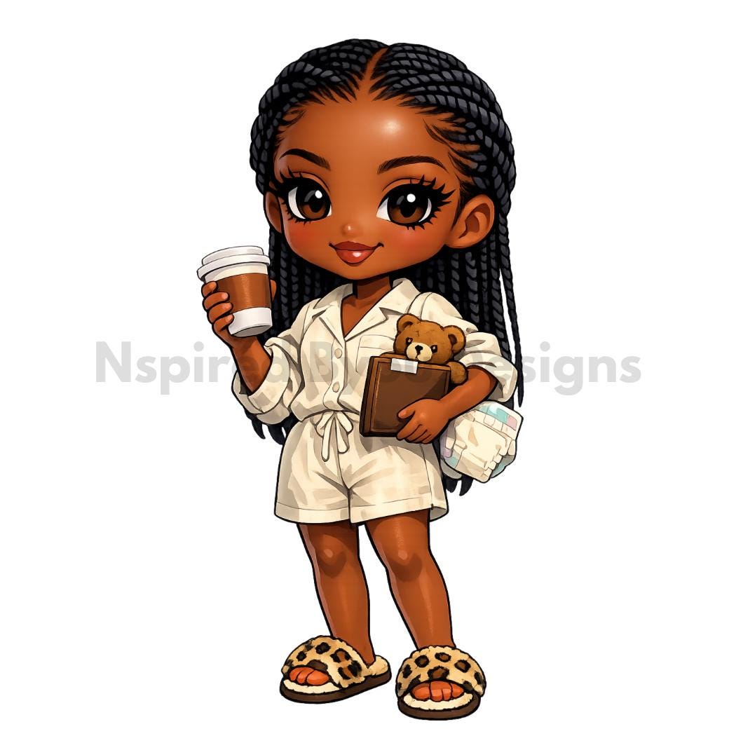 cute African American mom life chibi digital downloads