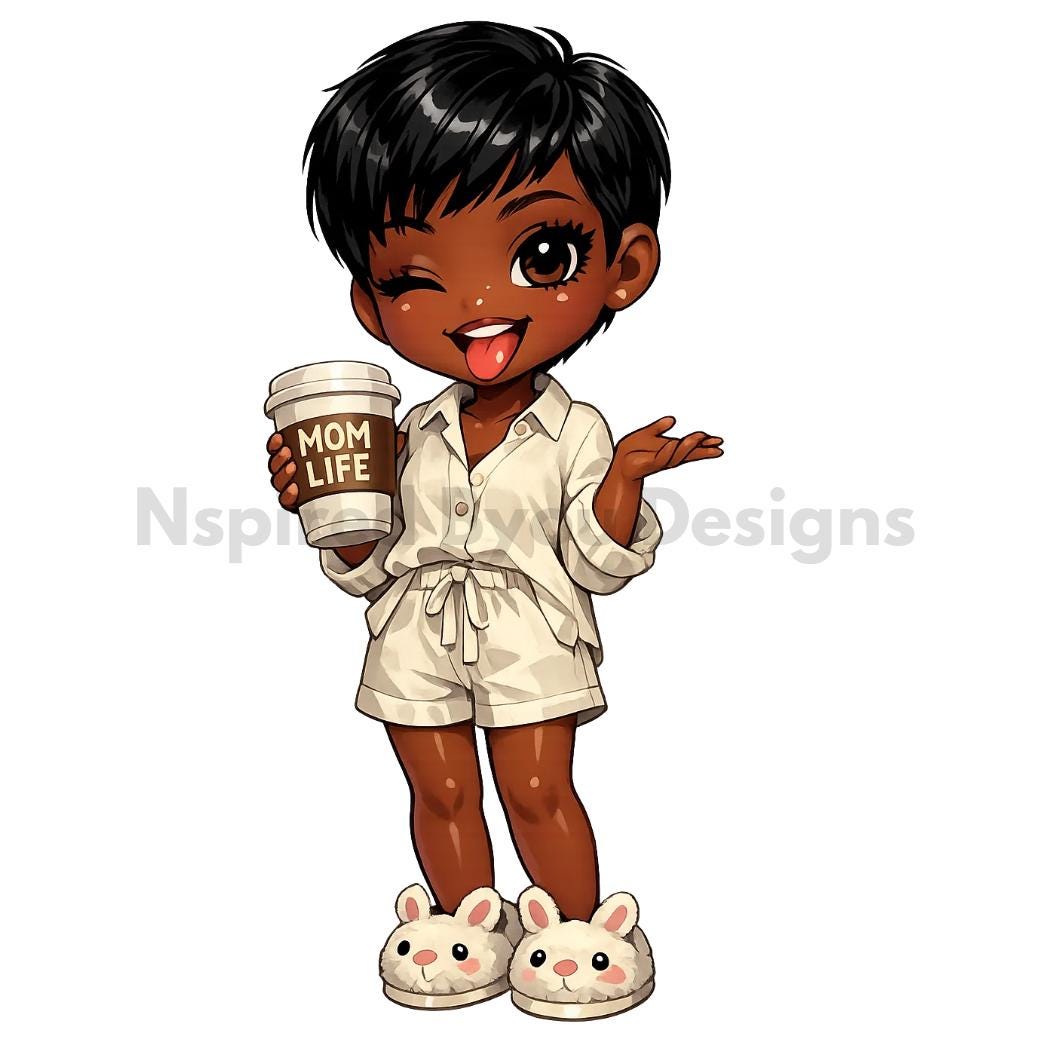 cute African American mom life chibi digital downloads