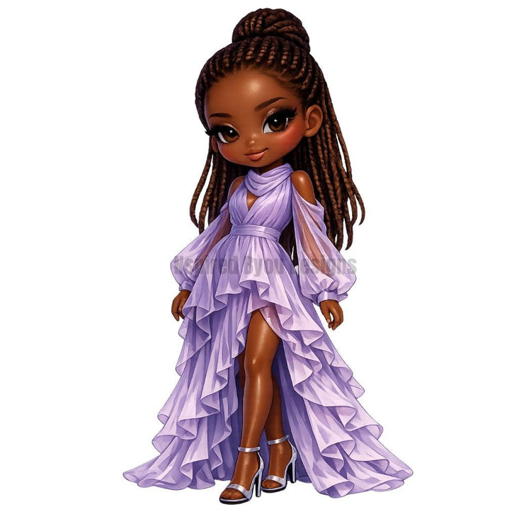Chibi Fashion Doll Illustration | Black Girl Luxury Gown Art | African American Glam Character | Cute High Fashion Clipart | Digital Downloa - Inspired BYou Home Decor