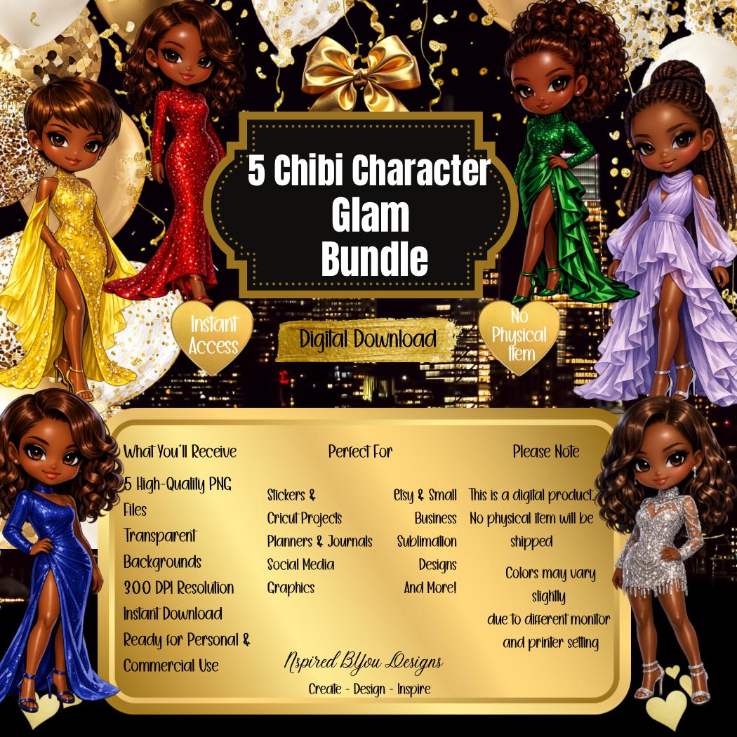 Chibi Fashion Doll Illustration | Black Girl Luxury Gown Art | African American Glam Character | Cute High Fashion Clipart | Digital Downloa - Inspired BYou Home Decor
