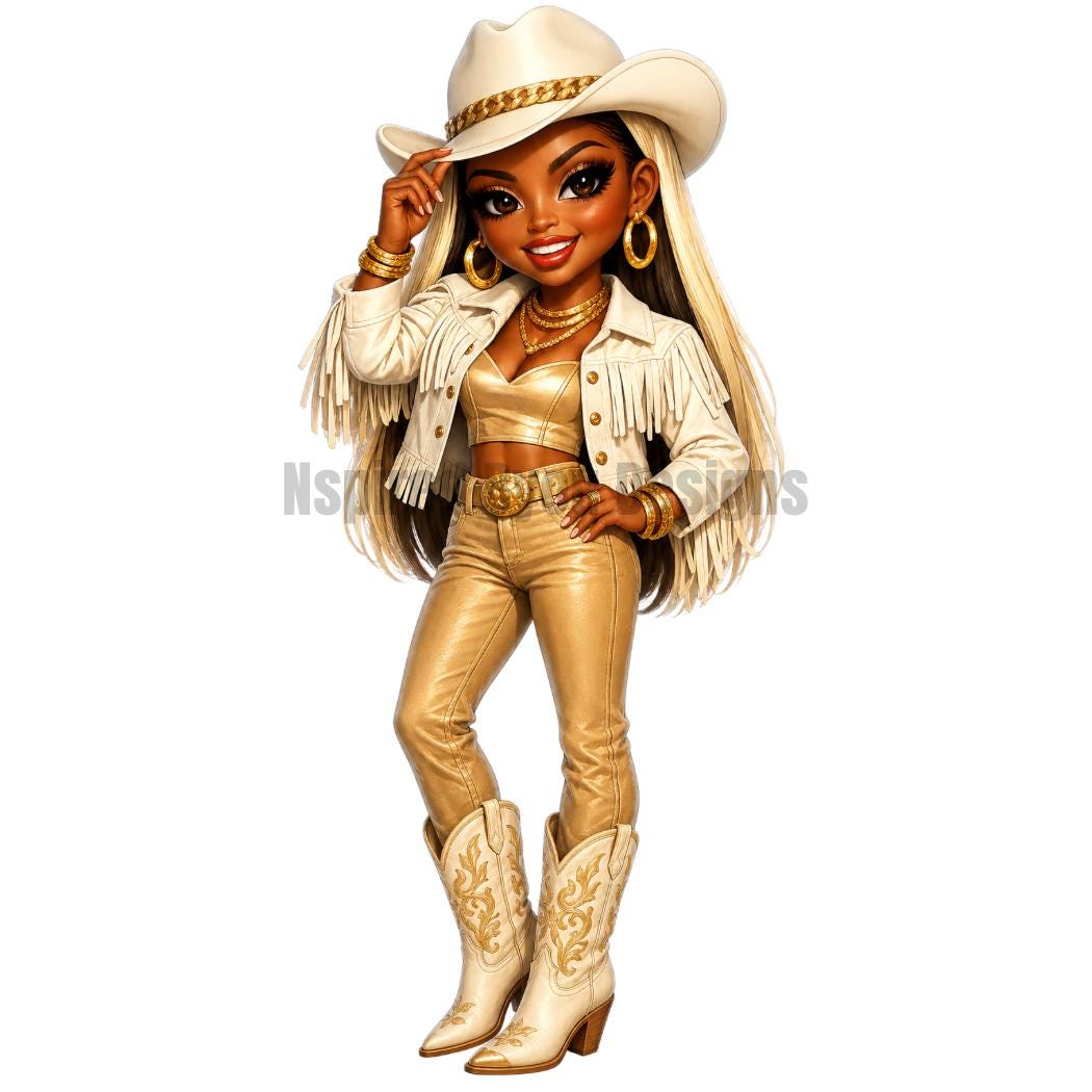 Black Cowgirl PNG | Western Chibi Girl Clipart | Cute AI Cowgirl Sublimation Designs | Digital Download for Shirts Tumblers Stickers - Inspired BYou Home Decor