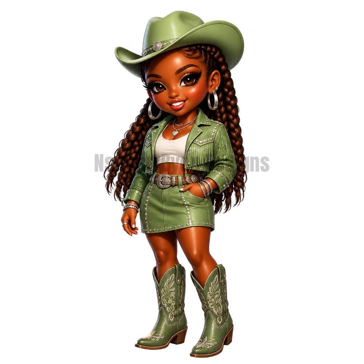 Black Cowgirl PNG | Western Chibi Girl Clipart | Cute AI Cowgirl Sublimation Designs | Digital Download for Shirts Tumblers Stickers - Inspired BYou Home Decor