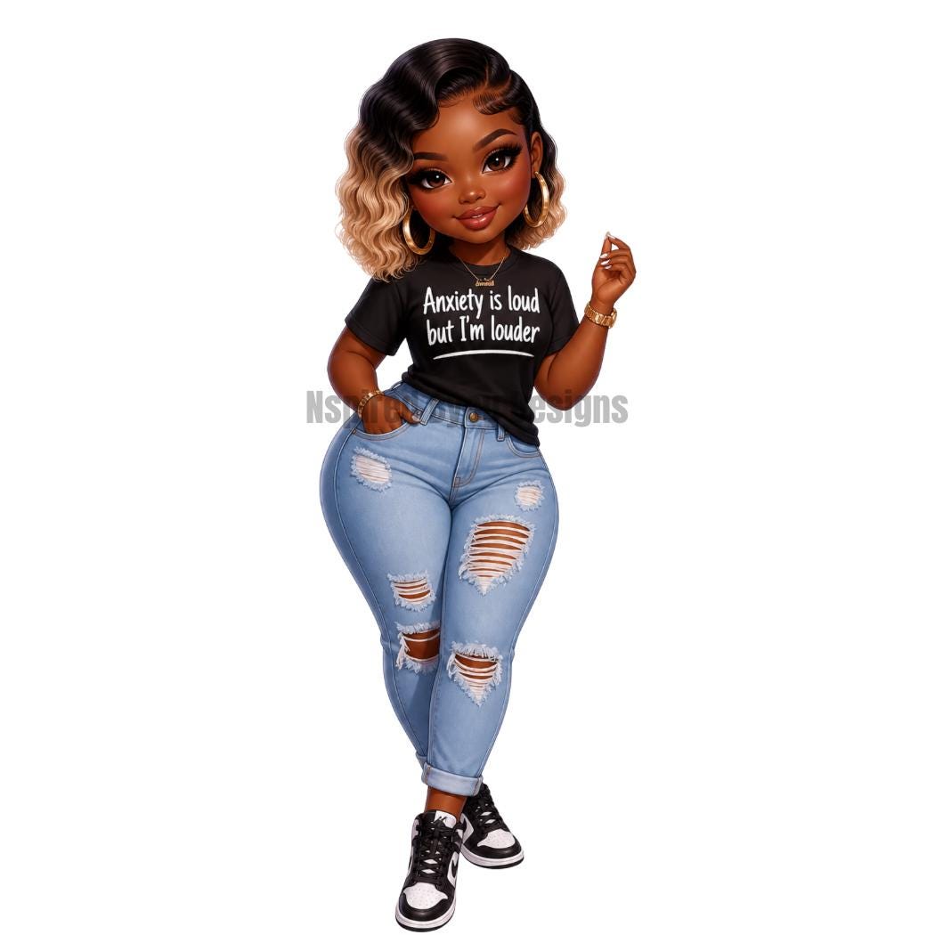 Anxiety PNG Bundle, Black Girl Digital Download, Cute Anxiety Quotes PNG, Afro Girl Clipart, Tumbler Design, T-Shirt Design, Sticker PNG - Inspired BYou Home Decor