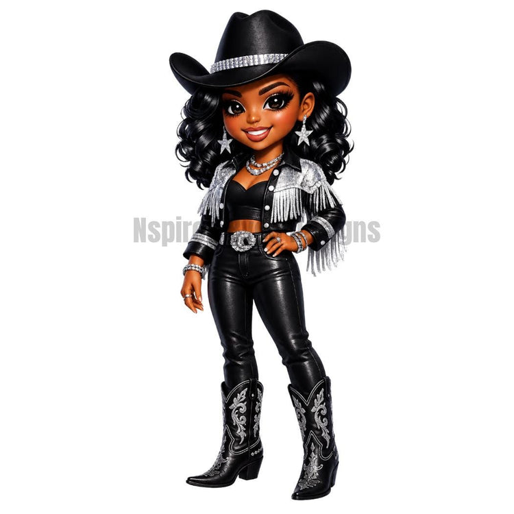 Black Cowgirl PNG | Western Chibi Girl Clipart | Cute AI Cowgirl Sublimation Designs | Digital Download for Shirts Tumblers Stickers - Inspired BYou Home Decor