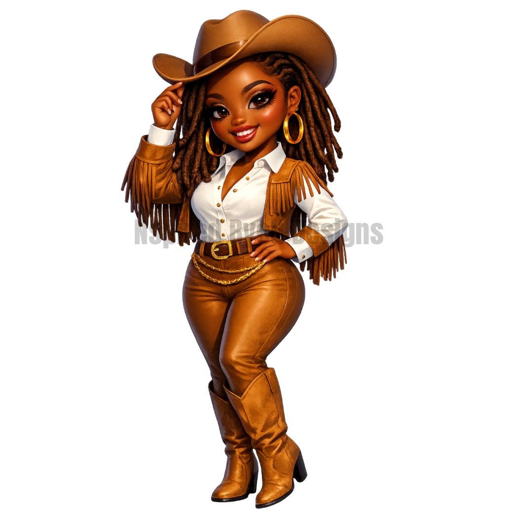 Black Cowgirl PNG | Western Chibi Girl Clipart | Cute AI Cowgirl Sublimation Designs | Digital Download for Shirts Tumblers Stickers - Inspired BYou Home Decor