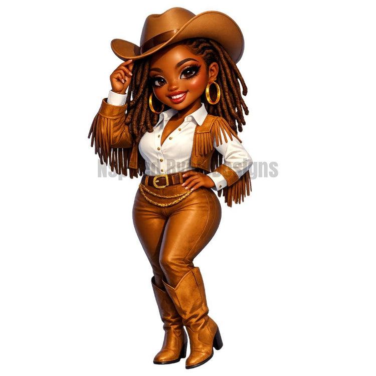 Black Cowgirl PNG | Western Chibi Girl Clipart | Cute AI Cowgirl Sublimation Designs | Digital Download for Shirts Tumblers Stickers - Inspired BYou Home Decor