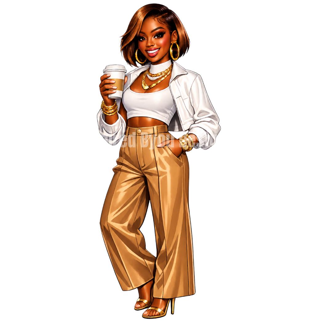 Coffee Girl Chibi PNG Collection, Black Girl Clipart, Coffee Lover PNG, Cute Coffee Black Chibi Characters, Melanin Chibi Art - Inspired BYou Home Decor