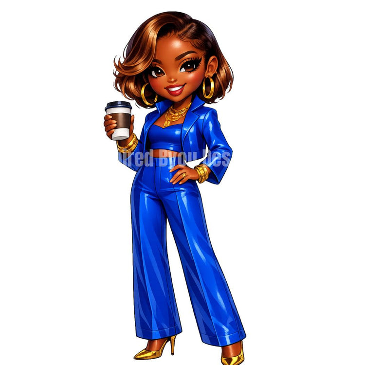 Coffee Girl Chibi PNG Collection, Black Girl Clipart, Coffee Lover PNG, Cute Coffee Black Chibi Characters, Melanin Chibi Art - Inspired BYou Home Decor