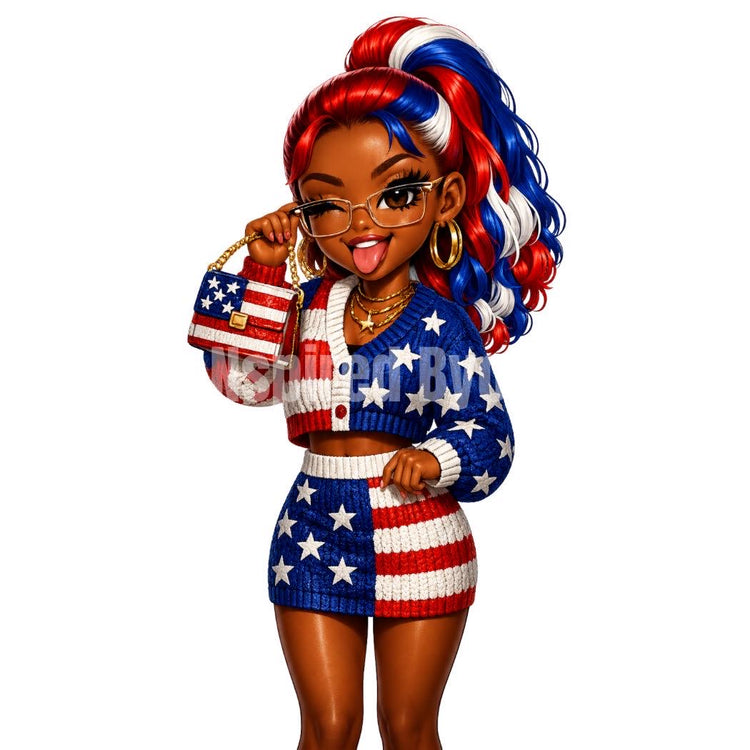 4th of July patriotic black girl digital download