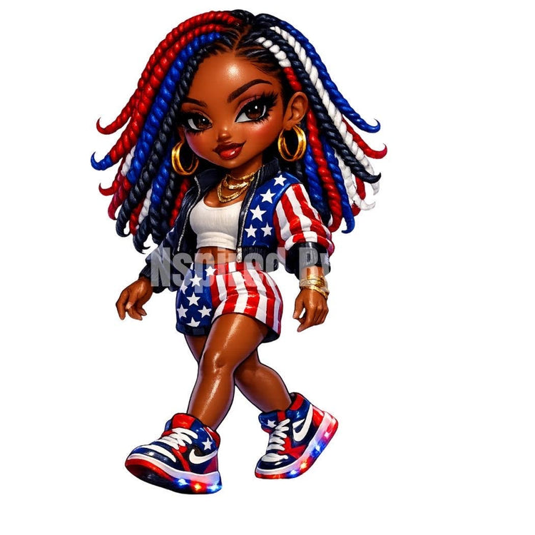 4th of July patriotic black girl digital download
