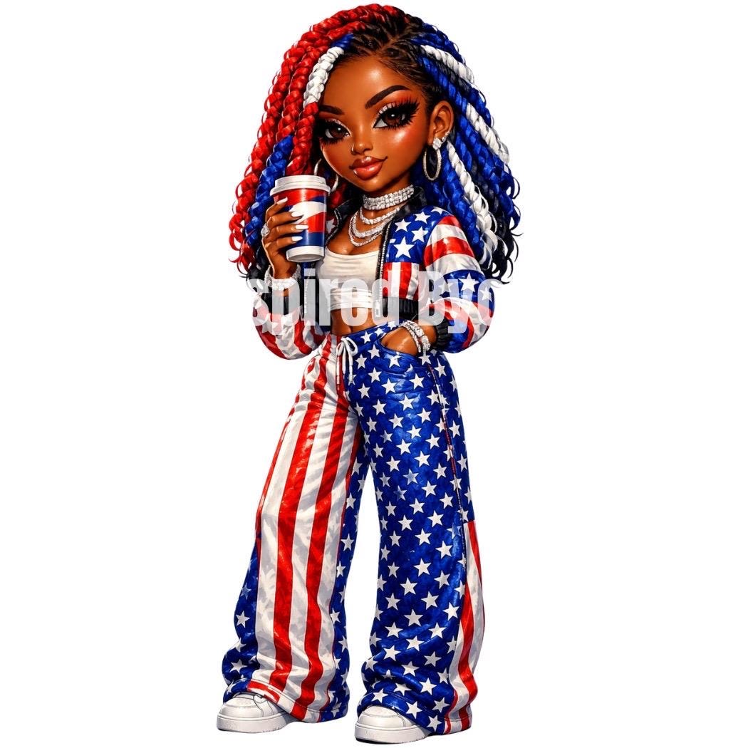 4th of July patriotic black girl digital download