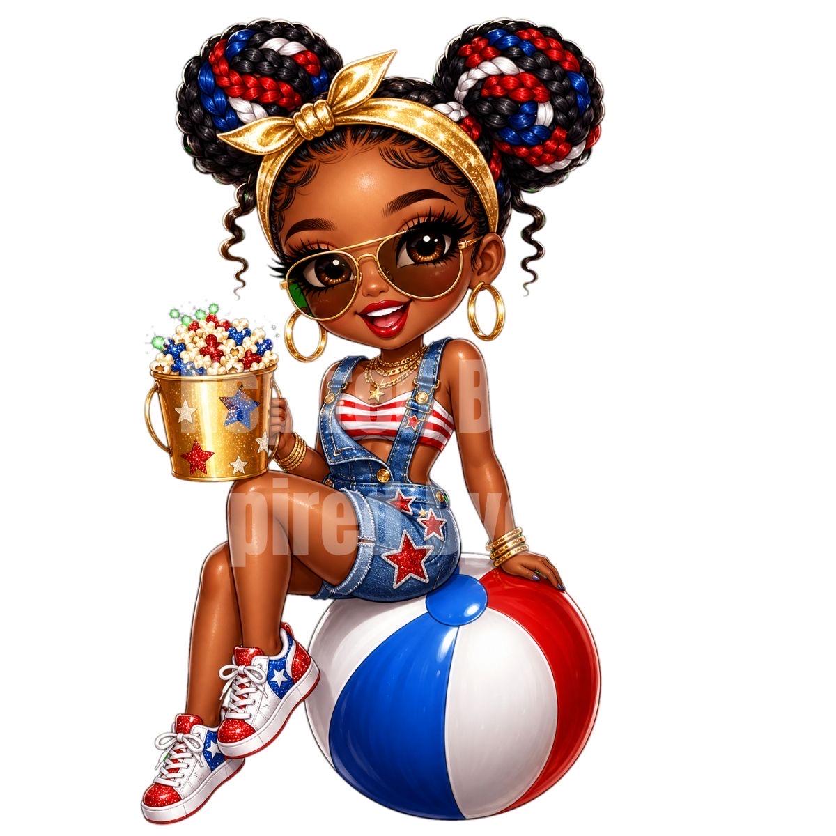 Fourth of July black girl chibi digital download
