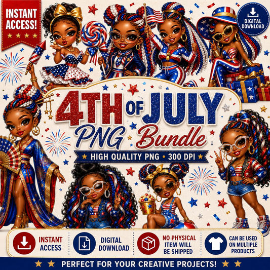 Fourth of July black girl chibi digital download