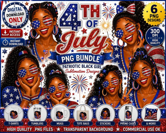 black girl Fourth of July faux bling digital download