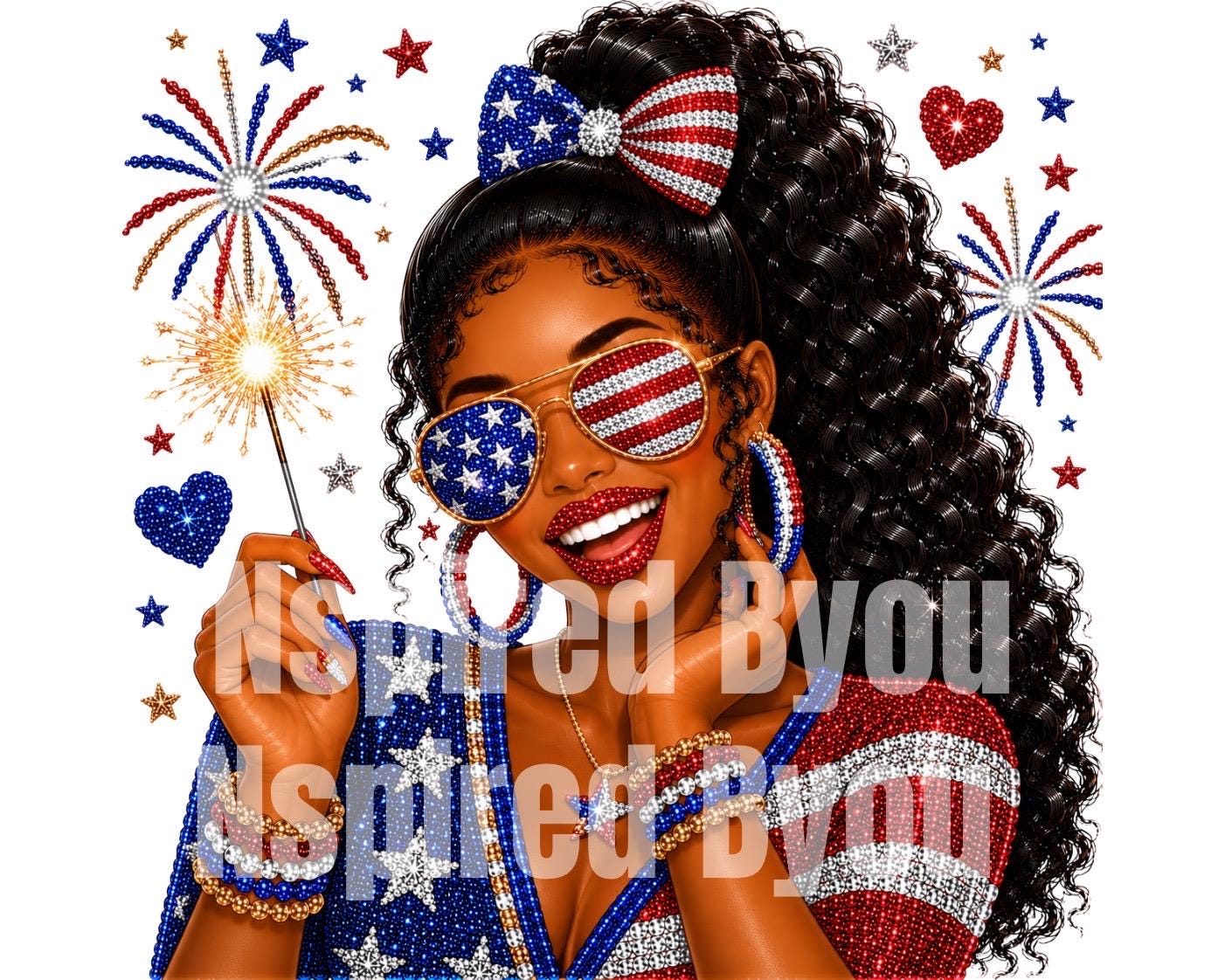 black girl Fourth of July faux bling digital download